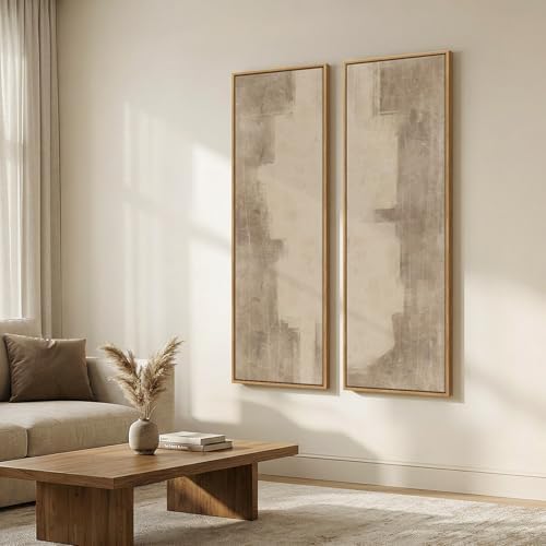 Large Framed Neutral Abstract Vertical Wall Art Decor for Hallway, 2 Pieces - Image 2