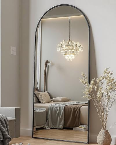 DMWOODFL 58"x18" Arched Full Length Mirror - Wall/Floor Mounted with Stand, Shatter-Proof Glass & Aluminum Frame, Large Body Mirror for Bedroom, Living Room, Entryway or Cloakroom, Black - Image 6