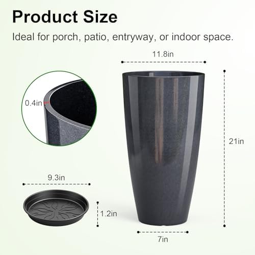 QCQHDU 21 inch Tall Planters for Outdoor & Indoor Plants, 2 Pack Sturdy Plant-Flower-Tree Pots for Front Porch Patio Deck Living Room Decor - Image 3