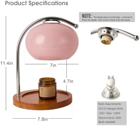 Pink Glass Candle Warmer Lamp, Bauhaus Design, Timer & Dimmer - Image 2
