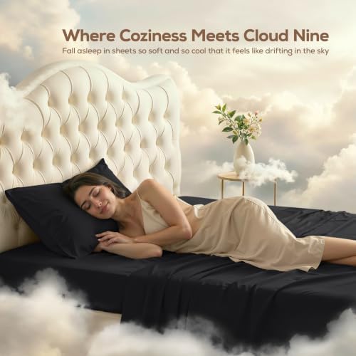 Twin XL Sheets Set, 3 Pieces 16" Deep Pocket Hotel Luxury Bed Sheets, Black - Image 4
