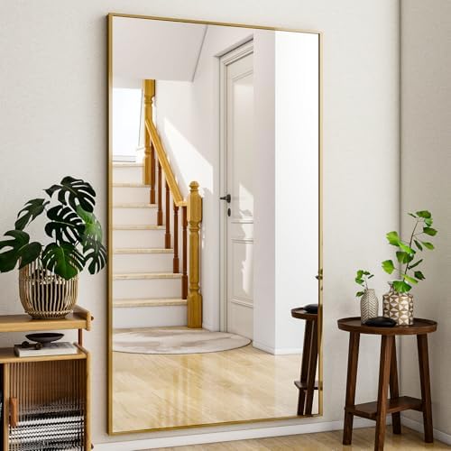Easly Full Length Mirror with Stand 38"x77" Full Body Mirror Floor Mirror Standing Hanging or Leaning Wall, Wall Mirror with Stand Aluminum Alloy Frame for Living Room Bedroom Cloakroom,Gold - Image 2