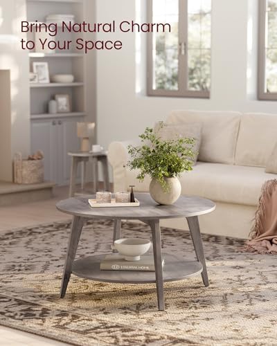 VASAGLE Round Coffee Table, 2-Tier Center Table with Storage, Tapered Legs - Image 4