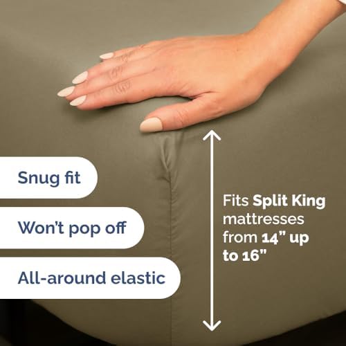 Flex Top Split Head King 4 Piece Sheet Set - Ultra-Soft, Breathable - Khaki - Image 4