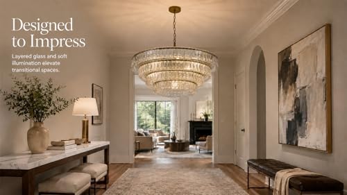 4-Tier 40 Inch Clear Crystal Glass Chandeliers, Modern Round Luxury 10 Lights Hanging Pendant Light Fixture, for Dining Living Room, Bedroom, Foyer, Entryway (Included E12 Bulbs) - Image 4