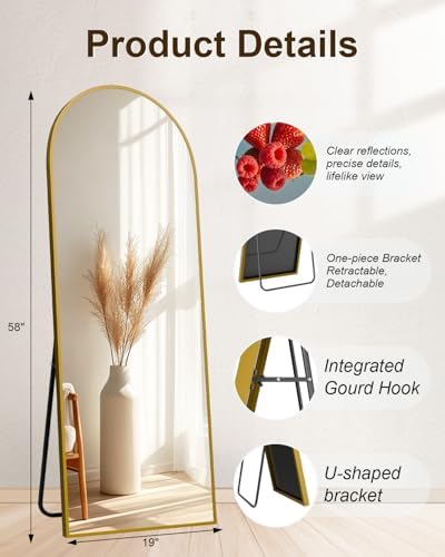 59"x16" Floor Mirror Full Length, Arched Full Length Mirror with Stand, Full Body Mirrors for Bedroom Living Room or Cloakroom Gold - Image 6
