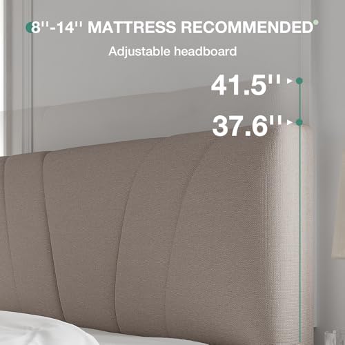 Novilla Full Size Bed Frame with Adjustable Headboard Platform Full Bed Frame with Linen Fabric Upholstered Headboard, No Box Spring Needed, Noise-Free, Wooden Slats Support, Easy Assembly, Beige - Image 4