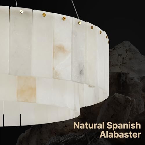 31" Round Alabaster Chandelier, Modern Luxury Marble Light Fixture - Image 2