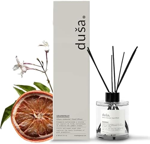 Duša Grapefruit Reed Diffuser & Sticks - 5 Fl Oz Essential Home Fragrance for Bathroom, Office & Living Spaces – Stylish & Long-Lasting Room Air Freshener - Ideal for Housewarming & Special Occasions by Du%C5%A1a