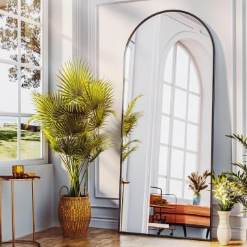 Antok 58" x21” Arched Full Length Mirror with Stand, Floor Mirror, Black by AntokMirror