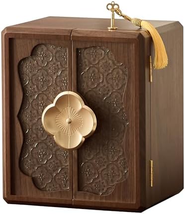 Lockable Walnut Jewelry Box with Key, 5-Layer Jewelry Storage Box by WENSENY