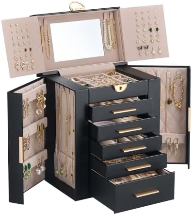 Lolalet Large Jewelry Box, 6-Layer Jewelry Organizer with 5 Drawers -Black by Lolalet