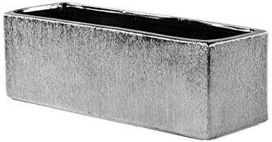 WGVI Long Rectangle Ceramic Planter Vase in Silver Etched 12" x 4" x 4"H, Block Rectangular Terrarium Box Pot, Flower Arrangement, Table top Centerpiece, Home Decor Storage Container, 1 Pc. by WGVInternational-OpusGlassware