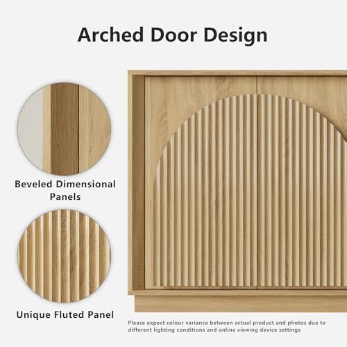 win2win 65" Sideboard Buffet Cabinet with Storage, Modular Credenza, Oak - Image 4