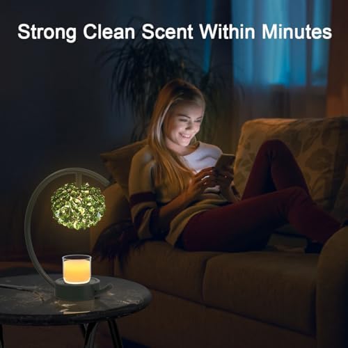 Yeuslor Candle Warmer Lamp for Jar Candles with Adjustable Brightness＆Timer，Handcrafted Green Crystal Candle Lamp Luxurious Design+2Bulbs,Home Decoration Electric Candle lamp(Balck C-Shaped) - Image 5