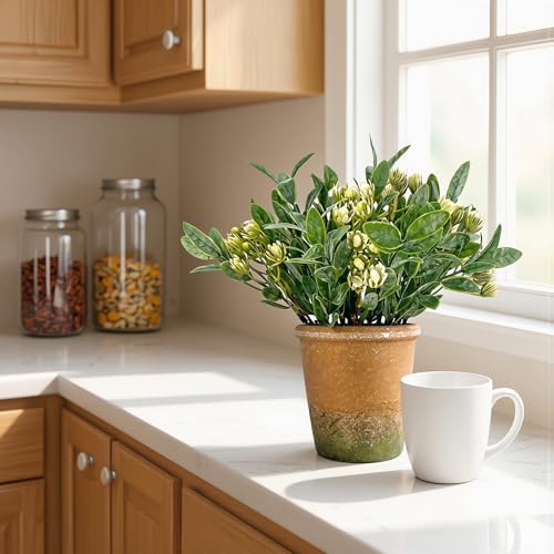 MONOID Artificial Potted Plants, Realistic Fake Greenery for Desk, Home Office Bathroom Shelf Farmhouse Table Decor, Maintenance Free (4, Murraya Exotica Green) - Image 3
