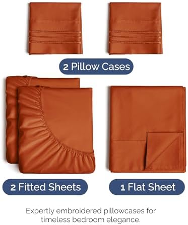 Split King Size 5 Piece Sheet Set - Comfy Breathable & Cooling - Terracotta - Image 2