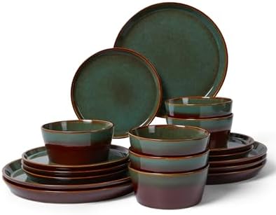 Pokini Ceramic Plates and Bowls Sets for 6, 18pcs Dinnerware Sets, Dish Set by Pokini