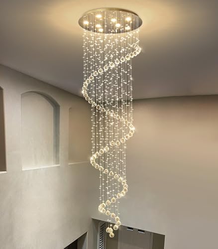 HAIXIANG W24 x H78 Inches Crystal Glam Chandelier Long Light Chandeliers with Dimmable Light Bulbs Gold High Ceiling Pendants Light Fixtures for Foyer Entryway Living Room Stair by HAIXIANG