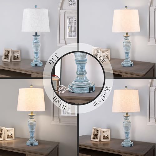 27.7” Farmhouse Table Lamps for Living Room, Blue&White, Set of 2 - Image 2