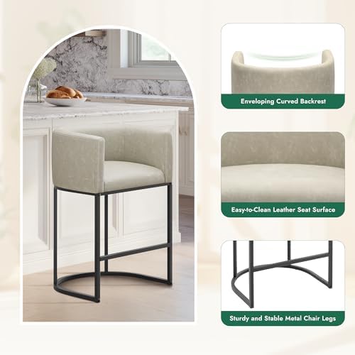 Counter Height Bar Stools for Kitchen Island, Modern Counter Stools for Dining Room, 24 Inch Seat Height Barstools with Metal Legs, Faux Leather Bar Stool with Back Footrest, Greige(White) - Image 4