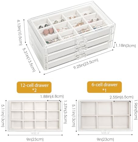 ProCase Earring Holder Organizer Jewelry Box with 3 Drawers, Warmwhite - Image 4