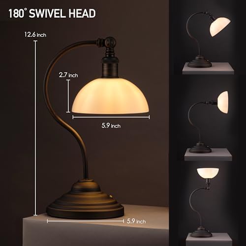 O'Bright Bankers - Cordless LED Table Lamp, Battery-Operated, Rechargeable, 3-Level Dimming, Universal USB-C Charging, 180° Swivel Head, White Jade Glass Shade, Oil Rubbed Bronze - Image 4