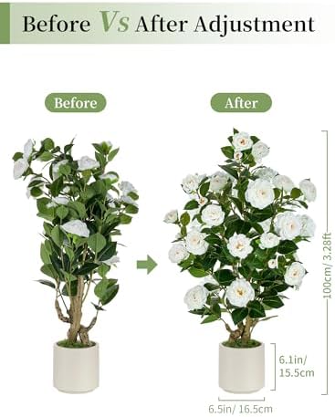 BLOSMON 2 Pack 3.3ft Artificial Camellia Tree for Front Porch Decor, White - Image 5