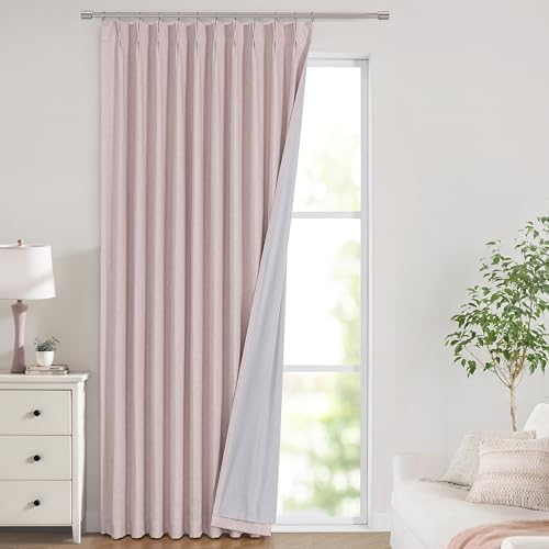 Vision Home Soft Pink Pinch Pleated Full Blackout Curtains Linen Blended Room Darkening Window Curtains 120 inch for Living Room Bedroom Thermal Insulated Pinch Pleat Drapes with Hooks 60" Wx120 Lx1 by VisionHome