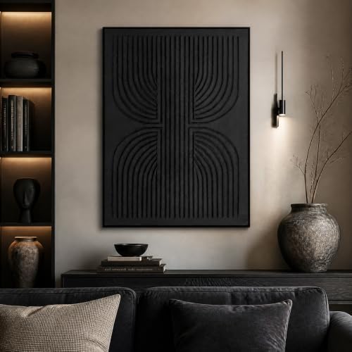 SAFERRYHOME Black Textured Carve Abstract Wall Art, 30"x40" Framed - Image 5