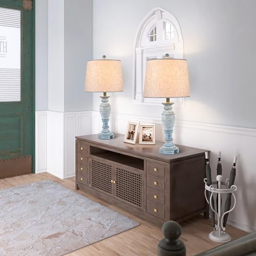27.7” Farmhouse Table Lamps for Living Room, Blue&White, Set of 2 - Image 4
