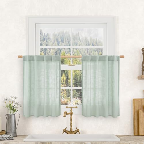 LAMIT Short Window Linen Curtains 36 Inch Length 2 Panels, 34x36 Inch by LAMIT