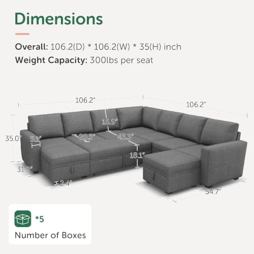 HONBAY Modular Sectional Sleeper Sofa with Pull Out Couch, Oversized U Shaped Sleeper Pull Out Bed with Storage Sectional Couches for Living Room - Dark Grey - Image 2