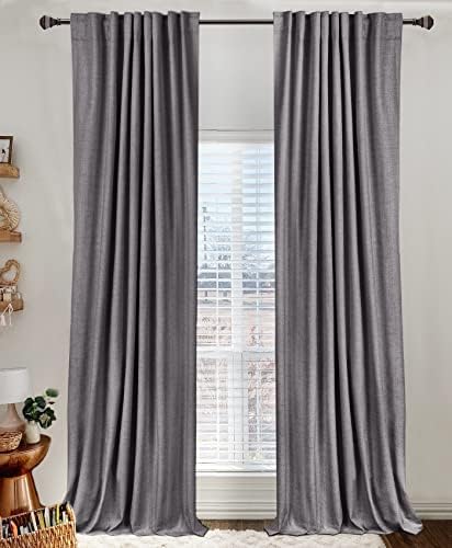Faux Linen Total Blackout Curtains for Bedroom 90 Inches Long, Darkgray by 100BlackoutShield