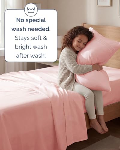 Twin Size 3 Piece Sheet Set - Comfy Breathable & Cooling Sheets - Baby Pink - Image 6