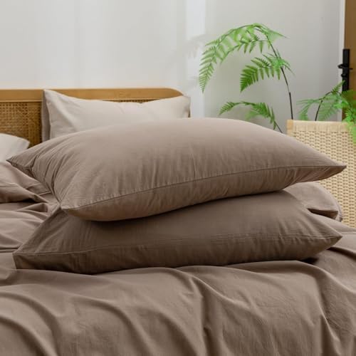 BESTOUCH Cotton Solid Duvet Cover Set Pine Bark Brown Oversized Full - Image 7