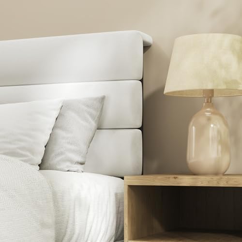 Fluest Queen Bed Frame, Platform Bed Frame with Velvet Upholstered Headboard, No Box Spring Needed, Sturdy Metal Support, Noise Free, Easy Assembly, Modern Bedroom Furniture, White - Image 3