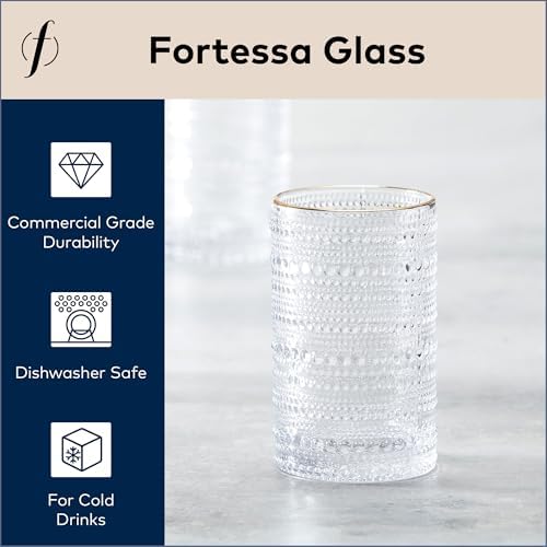 Fortessa Jupiter Beaded Hobnail Glass, 13 Ounce Iced Beverage (Set of 6), Gold Rim Clear - Image 2