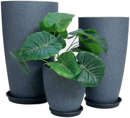 24/21/11 Inch Tall Planter Pots Garden Plastic Planters - Set of 3 for Indoor & Outdoor Use - Decorative Lightweight Flower Pots (Dark Grey) - Image 2