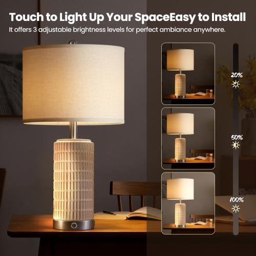 25" Ceramic Touch Table Lamp Set of 2 for Living Room and bedroom White - Image 2