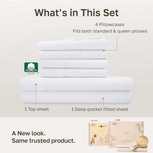 California Design Den 100% Cotton Sateen Queen Bedding Sheets Set, White - Image 3