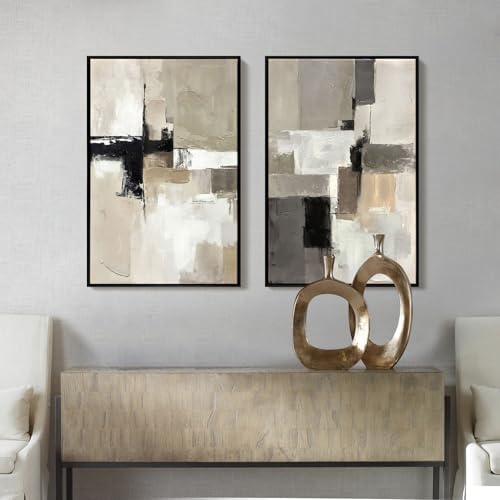 SAFERRYHOME Neutral Abstract Beige,Gray and Black Wall Art Set of 2,16"x24" - Image 5