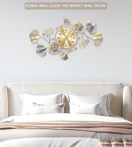 36" Modern Farmhouse Large Decorative Wall Clock, Ginkgo Metal Art - Image 3