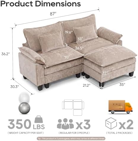 URRED Oversized Modular Sectional Sofa，Khaki：87" L Shaped - Image 2