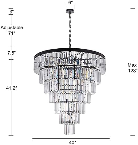TOCHIC Large Crystal Chandelier for High Ceiling, 40 inch 7-Tier Modern Black Crystal Chandeliers Lighting Fixture, Round Light for Entryway Staircase Foyer Living Dining Room (Black, 40 Inches) - Image 3