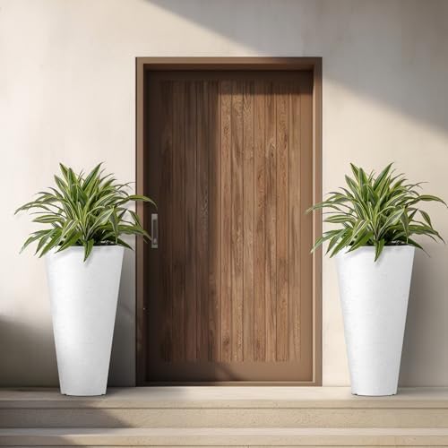 Kante Set of 2 White Plastic Round Planters 29" Tall Home & Outdoor - Image 6