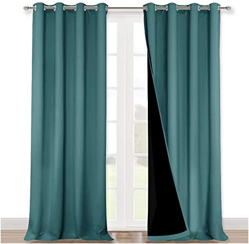 NICETOWN 100% Blackout Curtains 108 inches Long, Noise Reduction Window Treatment Curtains, Thermal Insulated Energy Smart Drapes Draperies for Apartment Decor, Sea Teal, Set of 2, 52 inches Wide by NICETOWN