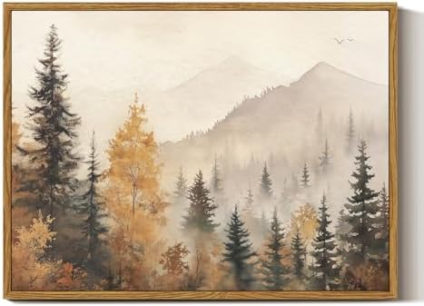 InSimSea Framed Canvas Wall Art Vintage Decor, Fall Trees Forest Wall Decor for Living Room Bedroom Office, Rustic Autumn Landscape Mountains Prints, Home Desk Decorations, 12x16inch by InSimSeaArt