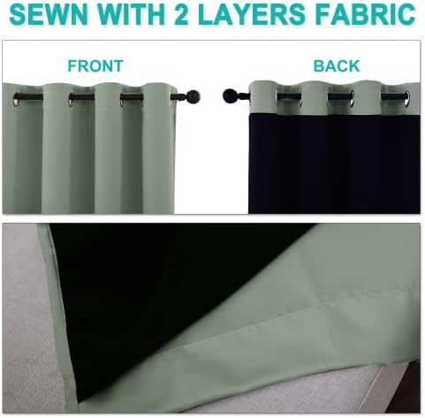 NICETOWN 100% Blackout Window Curtain Panels, Cold and Full Light Blocking Drapes with Black Liner for Nursery, 84 inches Drop Thermal Insulated Draperies (Greyish Green, 2 PCs, 62" Wide Each Panel) - Image 4