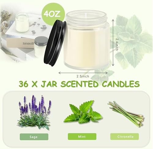 ACITHGL 36 Pcs 4oz Mini Mason Jar Candles Small Scented Candles Bulk Aromatherapy Ideal Souvenir Favors for Wedding Birthday Party (Sage, Mint, Citronella, Black) - Image 2